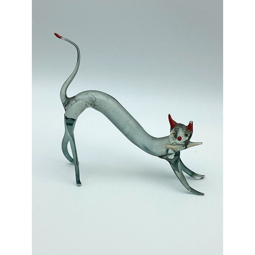 Vintage Cat  Arched Back Pouncing Figurine Hand Blown Art Glass - Picture 7 of 7
